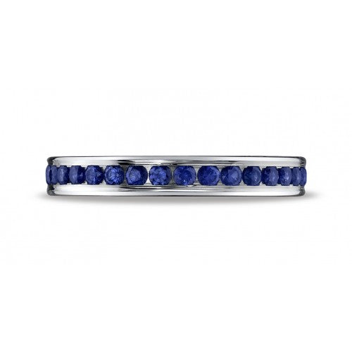 3mm Channel Set Round Ceylon Sapphire Eternity Band in 14k White Gold