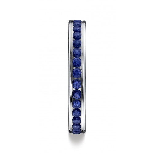 3mm Channel Set Round Ceylon Sapphire Eternity Band in 14k White Gold