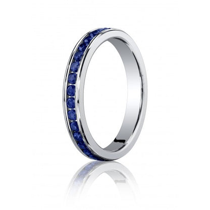 3mm Channel Set Round Ceylon Sapphire Eternity Band in 14k White Gold