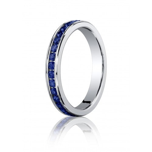 3mm Channel Set Round Ceylon Sapphire Eternity Band in 14k White Gold